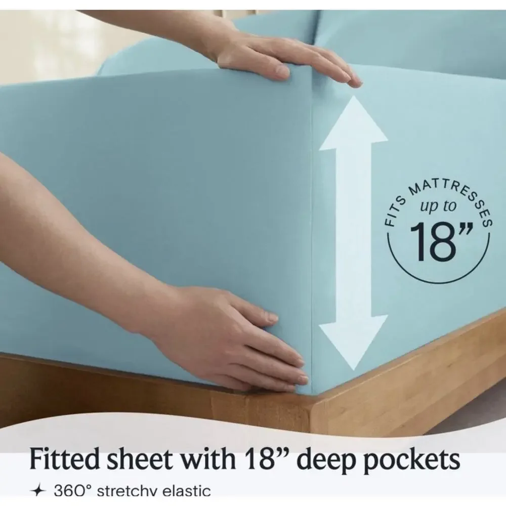 LuxClub 4 PC King Sheet Set Deep Pockets Wrinkle Free Cooling Sheets Aqua Blue